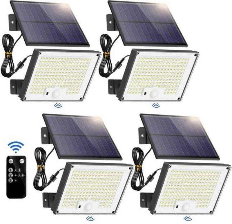 4er Set Solarleuchten Außen, 172 LED, Bewegungsmelder, IP65, 120° Abstrahlwinkel