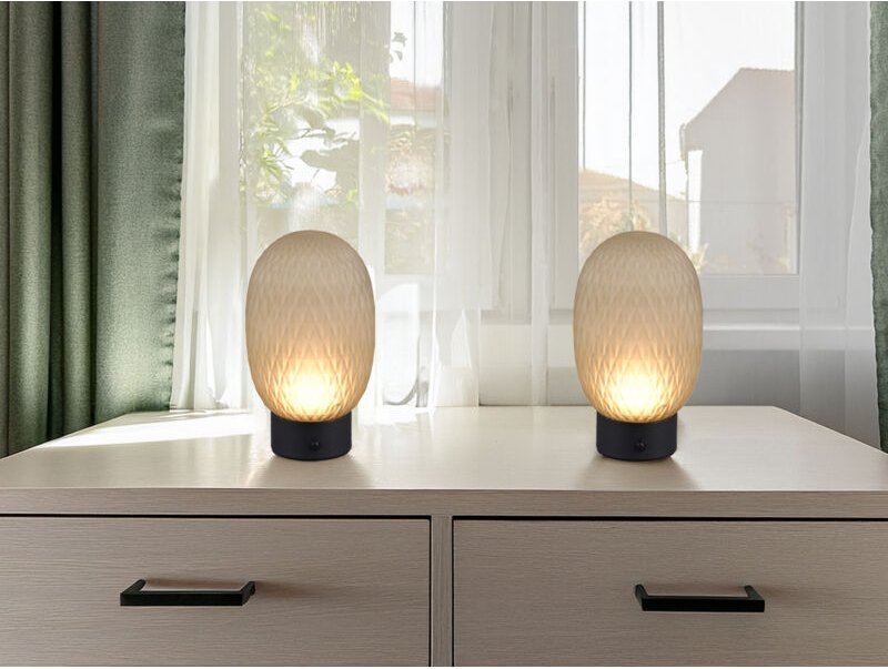 Meinewunschleuchte - 2er set kleine Akku Tischleuchten mit Glasschirm Grün, Höhe 20,5cm