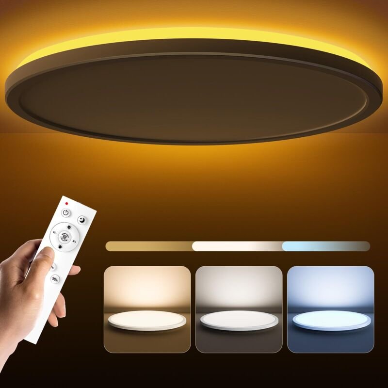 Dimmbare 24-W-LED-Deckenleuchte mit Fernbedienung, 2000 K warmes Nachtlicht, 3000 K–6500 K Panel für Schlafzimmer, Kinde...