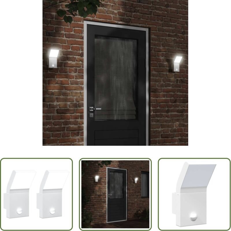 Bewegungsmelder - LED-Außenwandleuchten mit Sensor 2 Stk. Weiß Aludruckguss