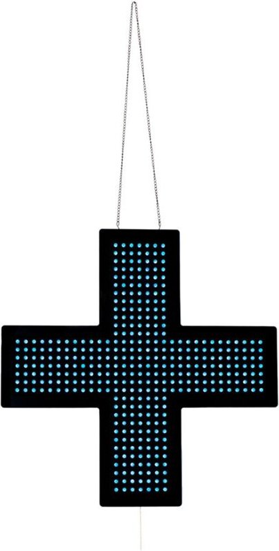 LED-Kreuz für Tierarztpraxis einfarbig blau - 60x60 cm -