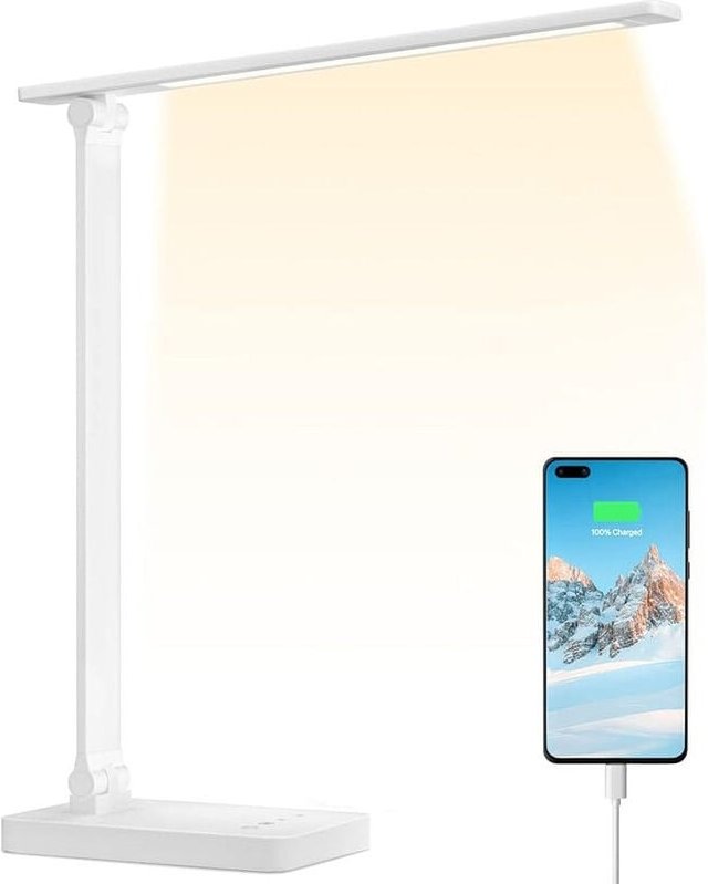 10-W-LED-Schreibtischlampe mit separatem USB-Anschluss, dimmbar, 44 LEDs, 655 lm, verstellbarem Fuß (1,5 m USB-Kabel im ...