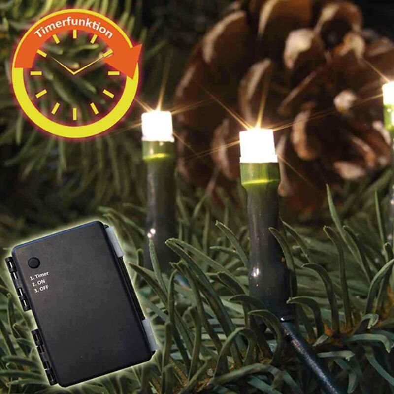 LED-Batterielichternetz 2x2 Meter 200er warmweiße LED,Zuleitung 50cm, für Außen inkl. Timer