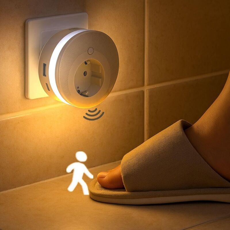 Nachtlicht Steckdose, Led Nachtlicht Mit Bewegungsmelder Innen, 3 Modi N-achtlicht Dimmbar, Warmes 2700K-Licht Nac-htlic...