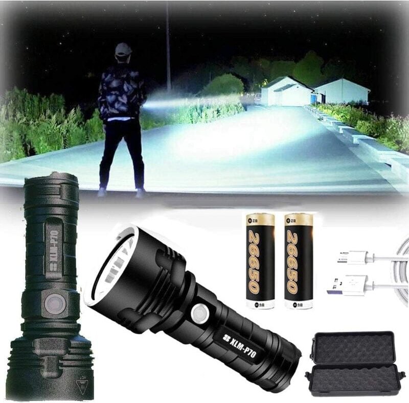 Thumbnail - Hochleistungs-LED-Taschenlampe, wasserdicht, 30.000–100.000 Lumen, ultrahell, 3 Modi, leistungsstärkste wiederaufladbare...