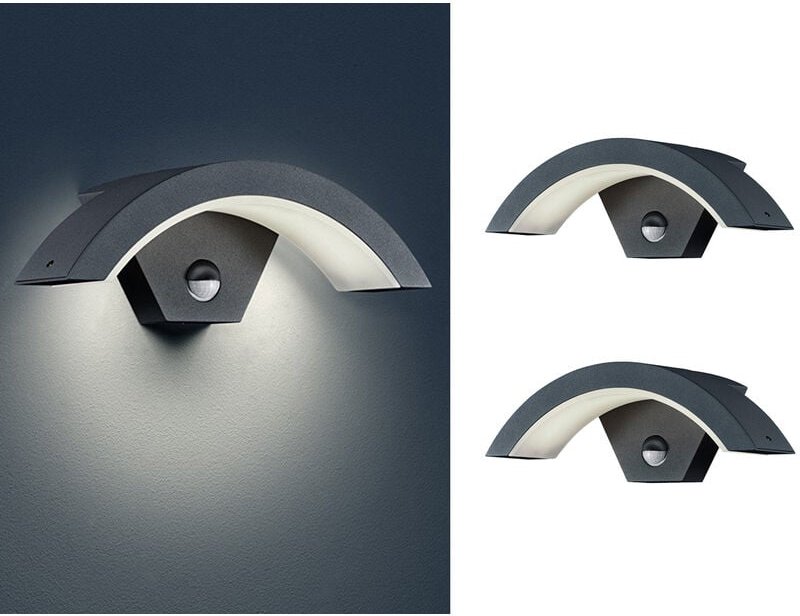 Led Außenwandleuchte Bewegungsmelder Anthrazit rund, 2er set für Hausbeleuchtung