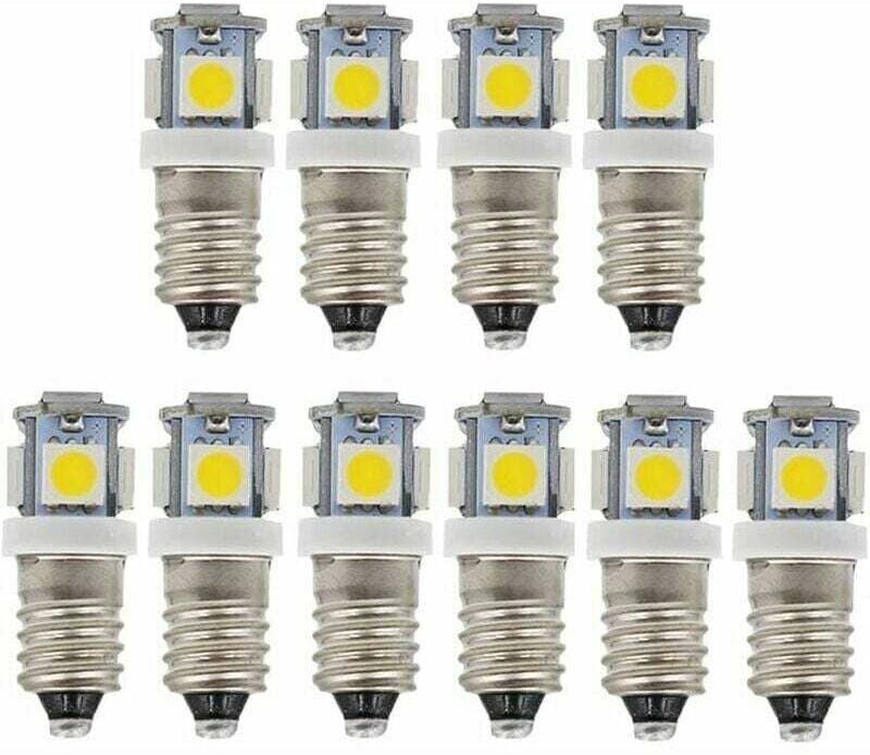 E10 9 V Kaltweiß 5 SMD 0,5 W LED-Lampen (Kaltweiß, 9 V) 10er-Pack