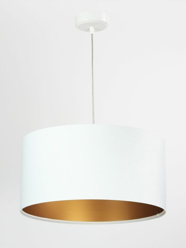 Hängeleuchte E27 Weiß Gold rund Stoff Metall Retro Hängelampe