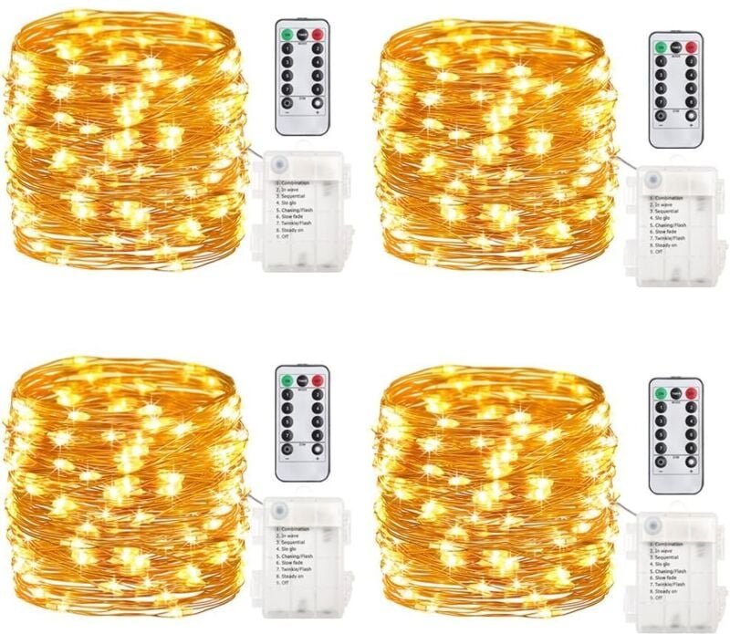 Lichterketten, 15 m, 4,9 m, batteriebetrieben, mit Fernbedienung und Timer, wasserdicht, Kupferdraht, Lichterkette für S...