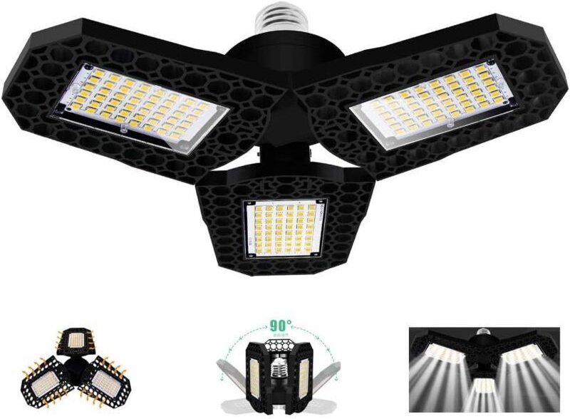 40-W-LED-Garagenleuchte, E27-Fassung, verformbare Deckenleuchte mit 3 verstellbaren Paneelen, Kaltweiß, für Garage, Werk...