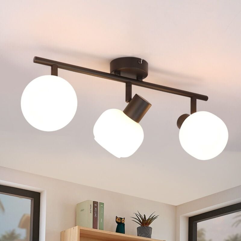 Thumbnail - Deckenstrahler Schwarz Deckenleuchte Flur - Deckenlampe 3 Flammig Innen Strahler Vintage Glas Lampenschirm Flurlampe Mor...