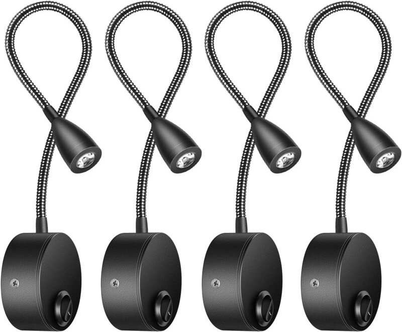 4-flammige Nachttisch-Wandleuchte, LED-Leseleuchte, Schwanenhalsleuchte, 3 w, 3000 k, warmweiß, Leselampe (schwarz)