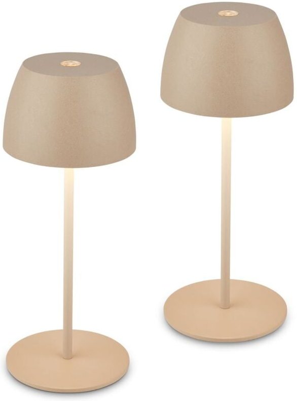 Serina 2er Set Mini led Tischlampe kabellos IP44, Dimmbar, Touch, Spritzwasserschutz, akku, Beige, Ø8 x 20 cm - Briloner