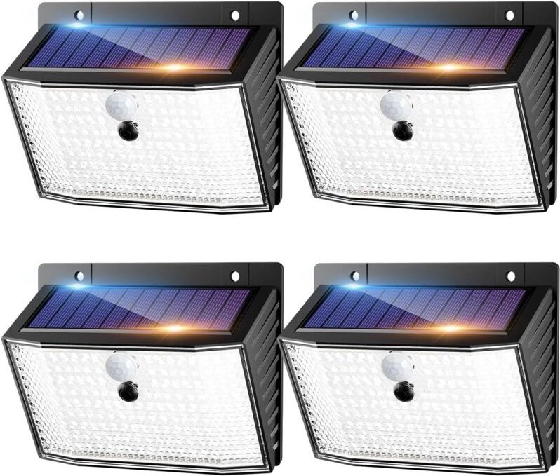 Solarlampen für Außen, 4 Stück Solar Aussenleuchte mit Bewegungsmelder, 168 LED 3 Modi Solarleuchte Aussen ip65 Wasserdi...