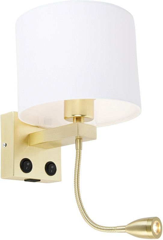 Wandleuchte gold mit usb und Schirm weiß 18 cm - Brescia Combi