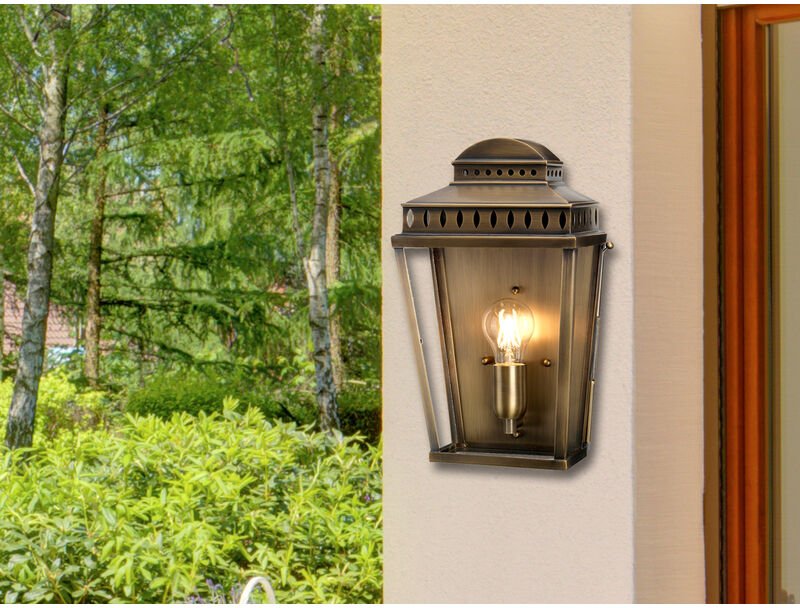 Meinewunschleuchte - led Außenwandleuchte im Landhausstil, Altmessing Höhe 37,5cm