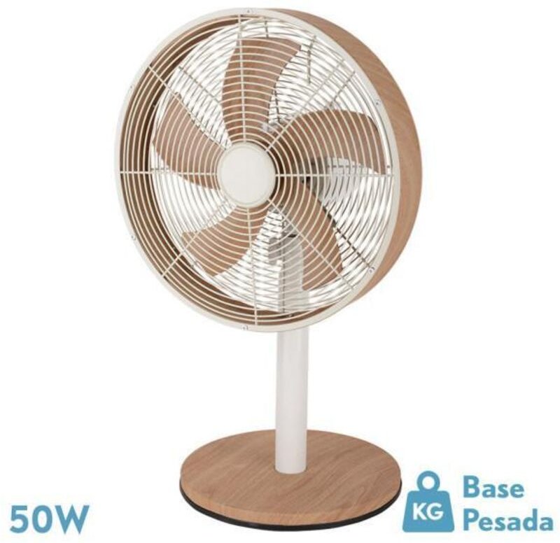 Tischventilator alcañiz weiß/Buche 3vel.45w 5 Flügel oszillierend und rotierend 59x35x28cm