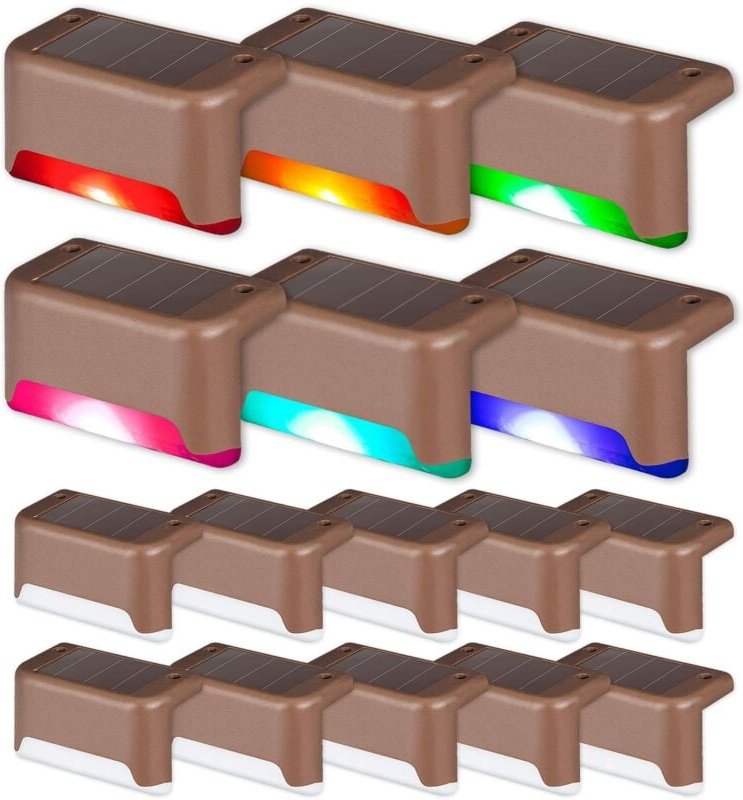 16er-Pack wasserdichte Solarleuchten für Außentreppen, Stufen, Zäune, Hof, Terrasse und Einfahrt (braun, Farbwechsel)