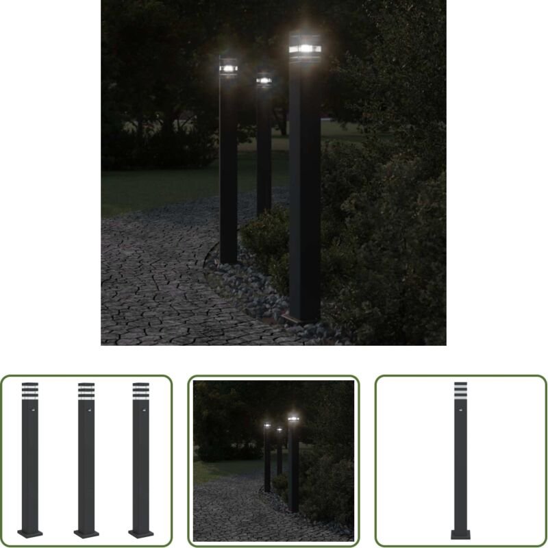 Bewegungsmelder - Wegeleuchten mit Bewegungsmelder 3 Stk. Schwarz 110cm Aluminium