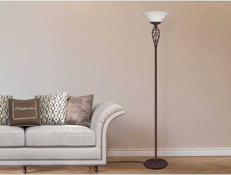 Trio - Deckenfluter rustica Landhausstil Rostoptik mit Glasschirm, Höhe 180cm