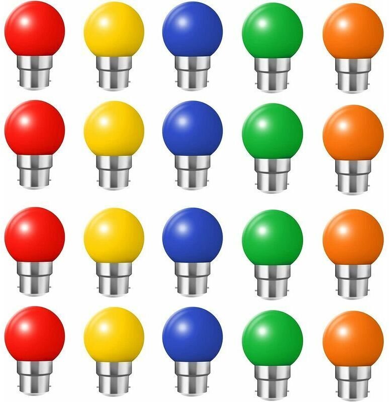 Gabrielle - Set mit 20 farbigen LED-Lampen, B22-Bajonettlampen, 2 w, Rot, Gelb, Orange, Grün, Blau, unzerbrechlich (ents...