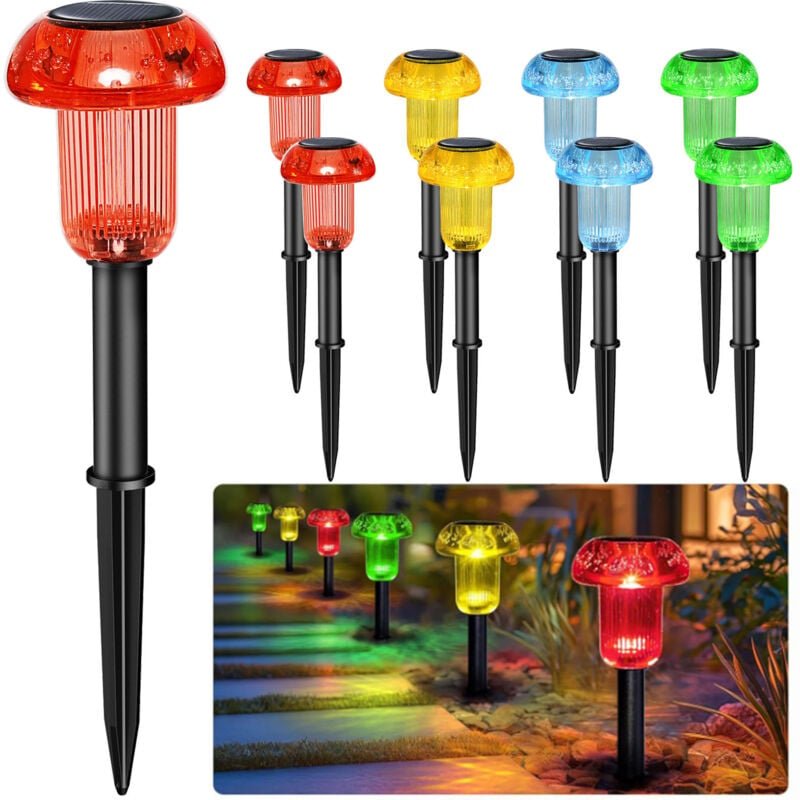 Außen-Solarlampen 8 Stück Gartenlampen Wasserdicht Kabellose LED Pilzlampe 3 Farben Solar Außen für Wege Rasen Terrasse ...