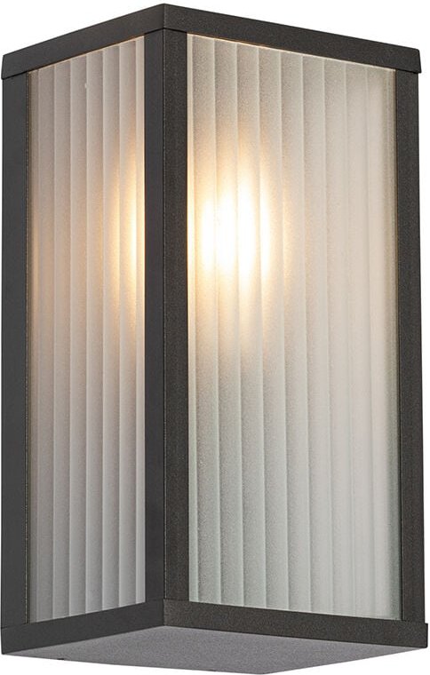 Außenwandleuchte schwarz mit geripptem Glas IP44 - Charlois