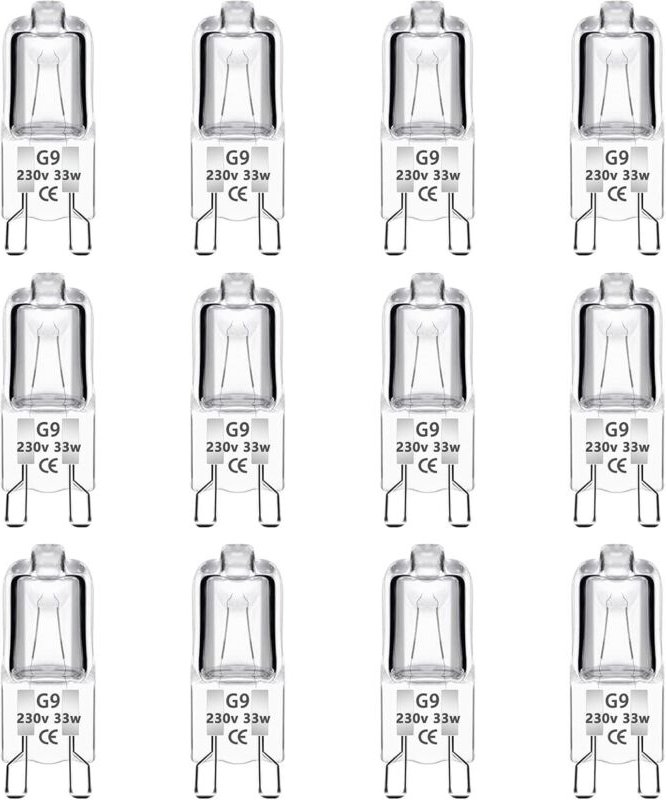 12er-Pack G9-Halogenkapsellampen, 33 W, 230 V, dimmbar, 460 lm, warmweiß (2700 K), G9-Sockel, für Backöfen, Kronleuchter...