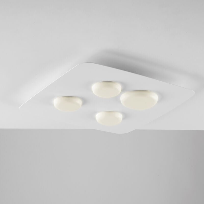 Megan - Deckenleuchte aus weiß lackiertem Metall mit integrierten LED-Silikondiffusoren 4 Lichter H.5 - Ø45 - BL243-PL4-...