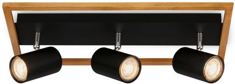 Spotlight, black, with wood, excl. 3xGU10/max. 9W