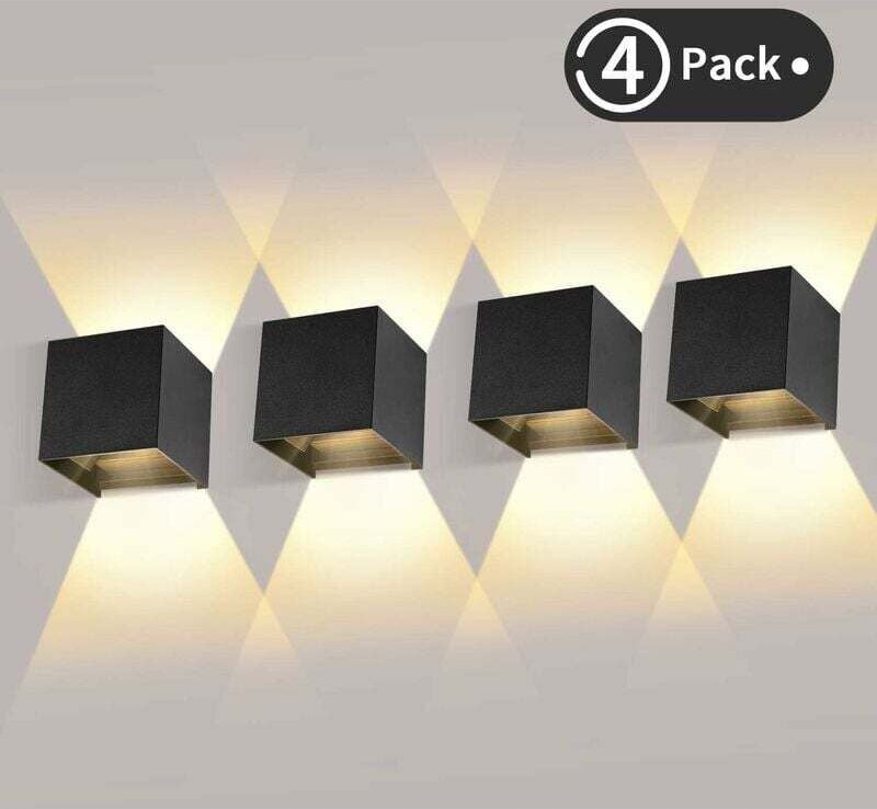 4 Pièces Applique Murale LED Exterieur 12W Appliques Murales Interieur 3000K Blanc Chaud Design Etanche IP65 - Noir Lang...