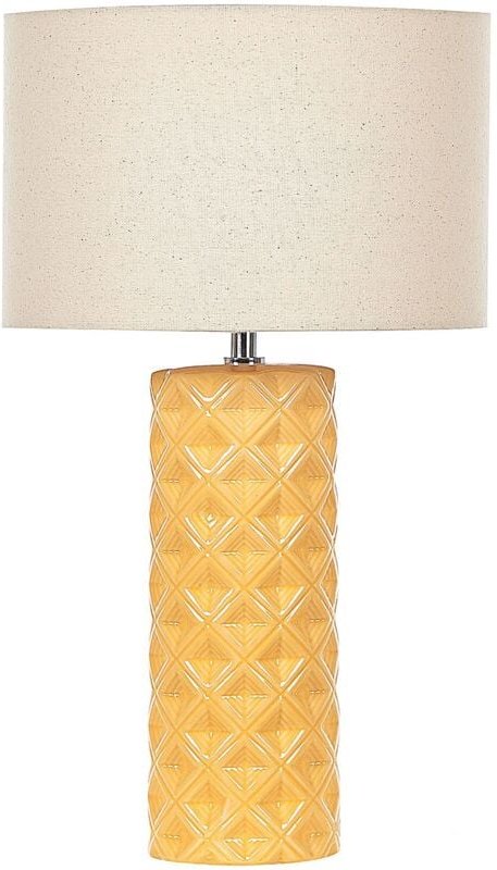 Tischlampe Gelb Keramik 49 cm Stoffschirm Trommelform Elegant Modern Nachttischlampe für Schlafzimmer Wohnzimmer