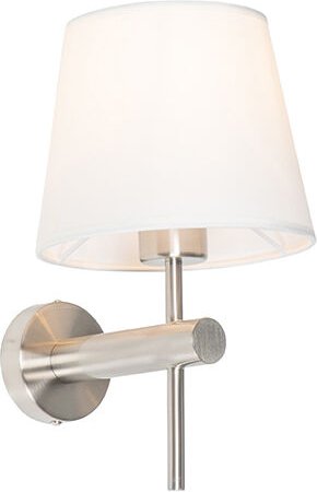 Moderne Wandleuchte Stahl mit weißem Schirm - Pluk