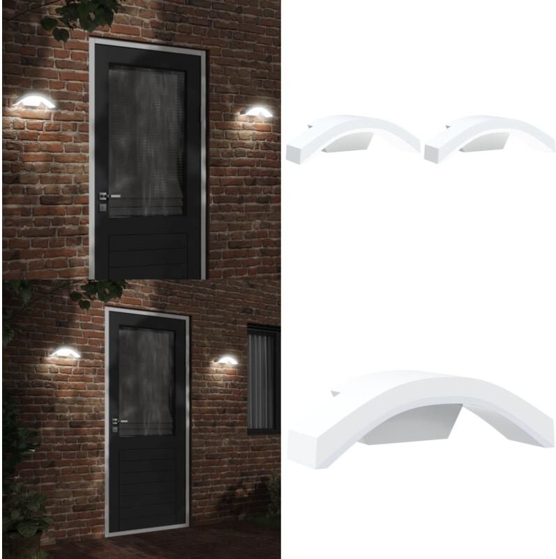 Thumbnail - LED-Außenwandleuchten 2 Stk. Weiß Aluminiumdruckguss - LED-Beleuchtung - Gartenbeleuchtung - Wandleuchte - Außeleuchte -...