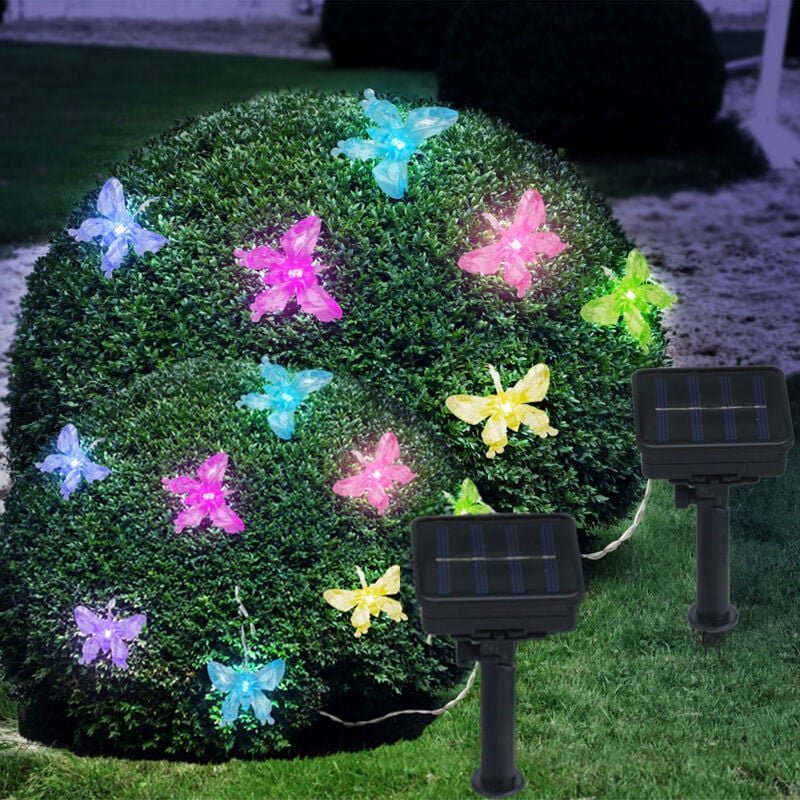 Außenleuchte Solar Lichterkette Gartendeko Außenlampe, rgb led Farbwechsel, 20x Schmetterling led, l 470 cm