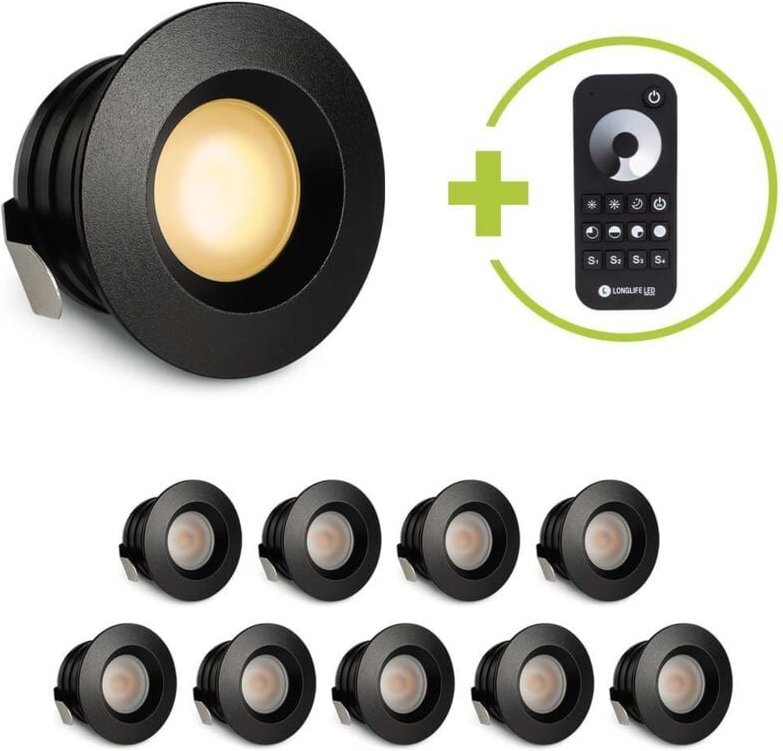 Einbaustrahler Mini flach Torino 3W 2700K IP44 - Farbe: schwarz matt - Anzahl: 10x