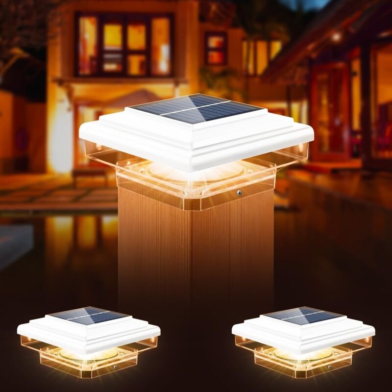 Set mit 2 Solarleuchten mit Schutzkappen, 8 LEDs, IP65 wasserdichte Solar-Gartenleuchten für 70 mm/80 mm/90 mm/100 mm Za...