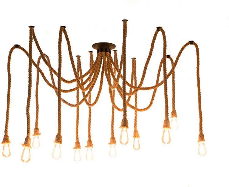 12 Flammige Retro Hanfseil Kronleuchter E27 Industrie DIY Hängelampe mit 2M Kabel, Höhenverstellbar für Wohnzimmer, Rest...