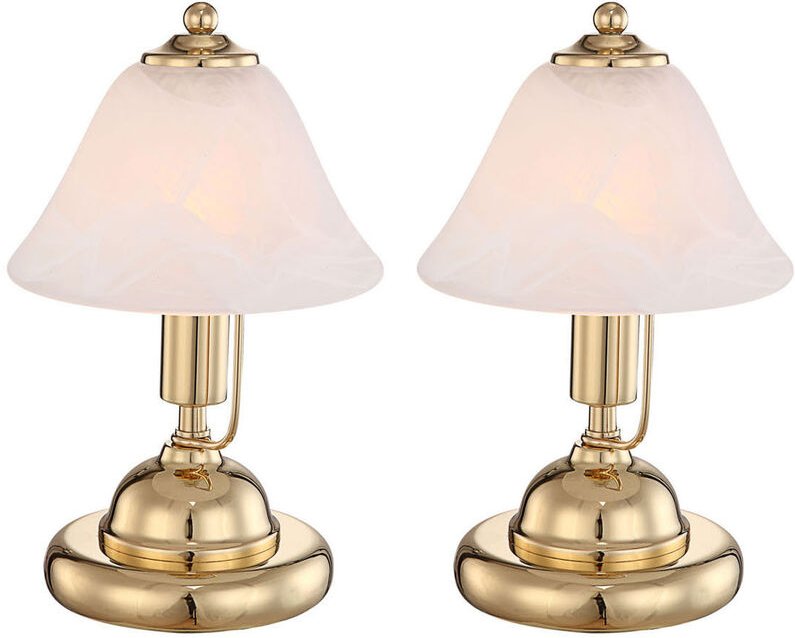 2er Set Tischleuchten ANTIQUE Messing mit Glasschirm, Touch Ein/Aus, Höhe 27cm