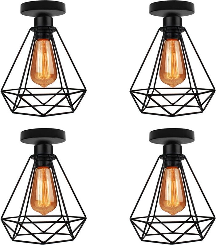 Deckenleuchte Vintage, 1 Flammig Deckenlampe im Industri Stil, Art Diamant Lampe mit Käfig für Wohnzimmer Schlafzimmer E...