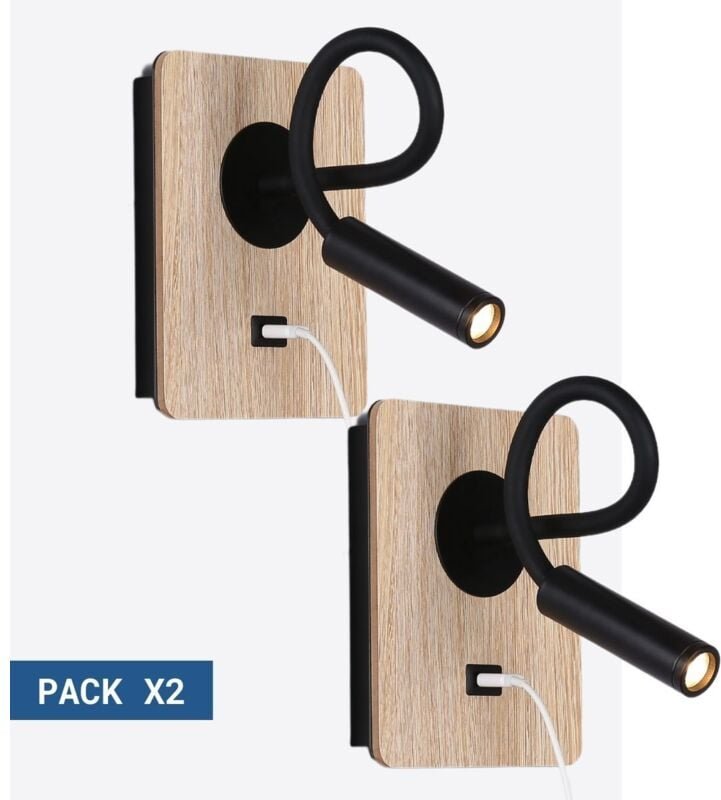 Pack x 2 - Flexible Wandleuchte mit usb Anschluss london usb -