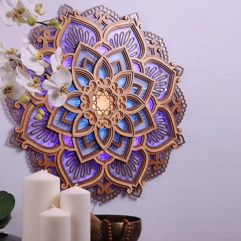 Mandala-Nachtlicht für Yogazimmer, Mandala-Wandlampe, mehrschichtige, lasergeschnittene, elegante Hängelampe aus MDF-Pla...