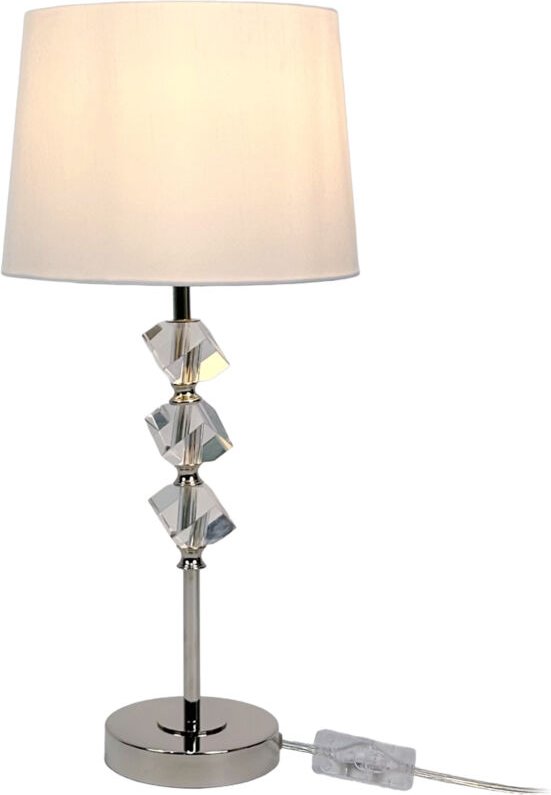 Relaxdays Tischlampe, Seidenschirm, Kristallfuß, E27-Fassung, Wohn- & Schlafzimmer, Tischleuchte, HxD: 53 x 25 cm, creme