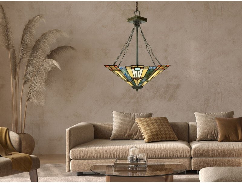 Pendelleuchte INGLENOOK im Tiffany Design mit buntem Echtglas, Ø 44,5cm