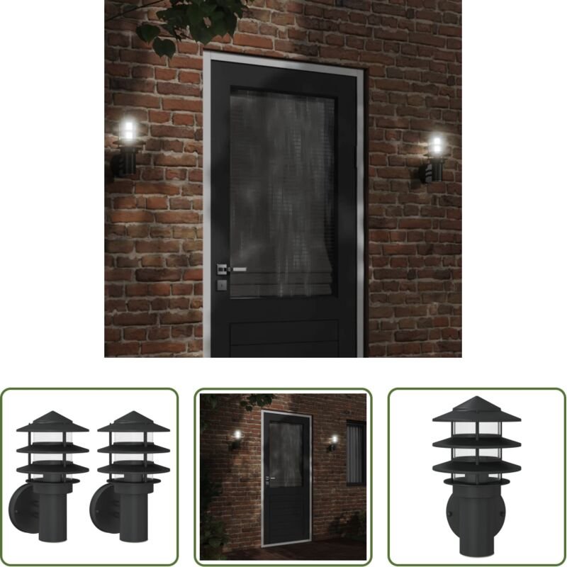 vidaXL Edelstahlleuchte - Außenwandleuchten 2 Stk. Schwarz Edelstahl