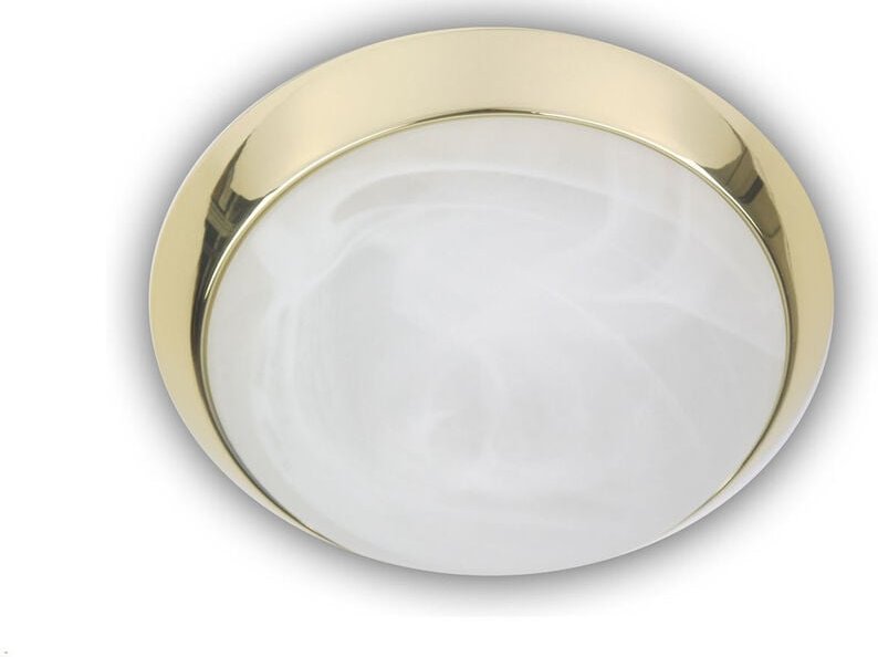 Led Deckenleuchte rund, Glas Alabaster, Dekorring Messing poliert, ø 40cm