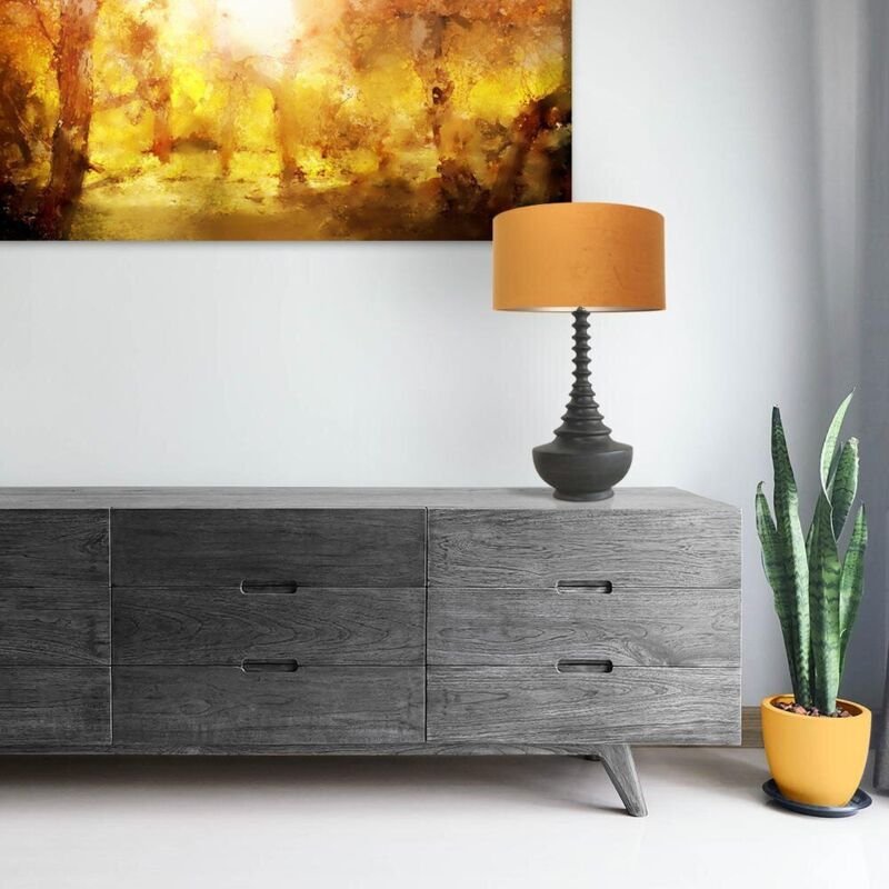 Anne Lighting - tischlampe - Bois - schwarz - holz veloursstoff -