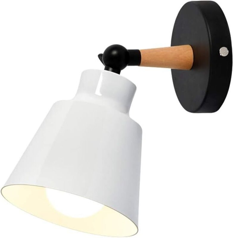 E27 Wandleuchte Innen Weiß, Wandlampe Holz Vintage Verstellbare für Wohnzimmer Schlafzimmer Küche , Ohne Leuchtmittel