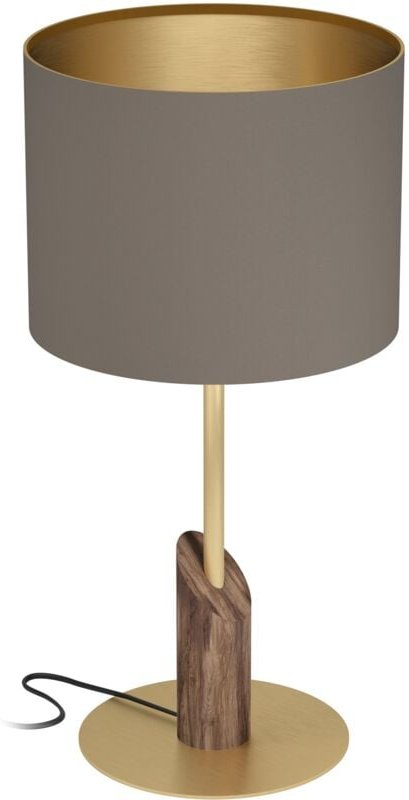 Tischlampe Santandria, elegante Nachttischlampe, FSC100PA, Tischleuchte aus Holz, Messing und Textil in Cappuccino, Tisc...