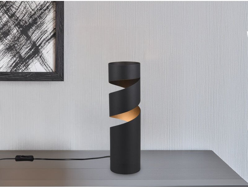 Moderne Tischleuchte STREAM Zylinder aus Metall in Schwarz, Höhe 35cm